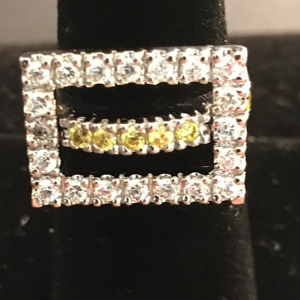 Square Sterling 925 Ring with Yellow and Clear CZ